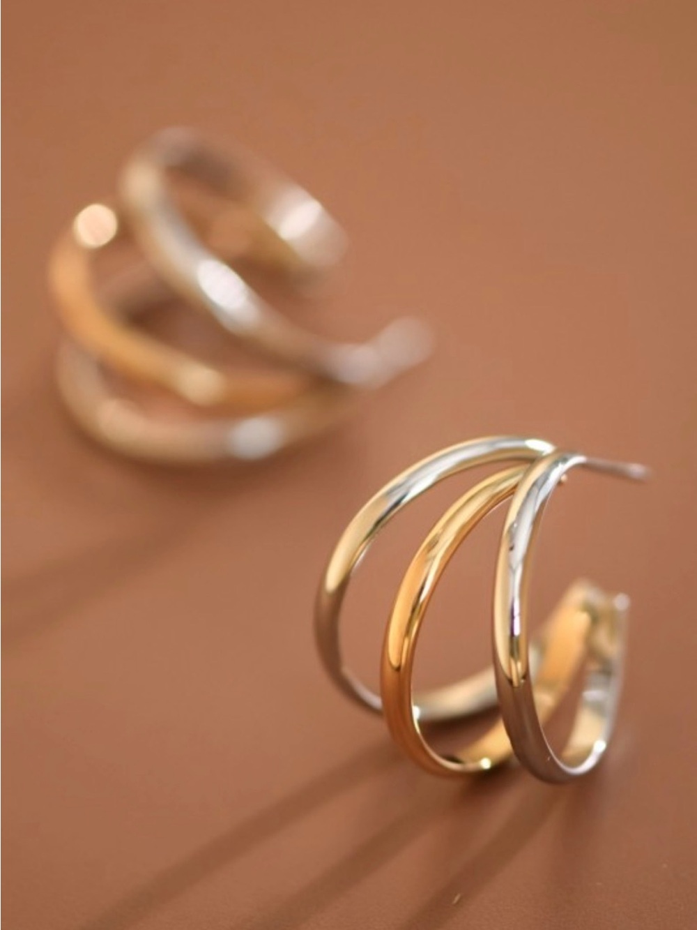 18K Gold Plated Two-Tone Triple Hoop Earrings – Stainless Steel
